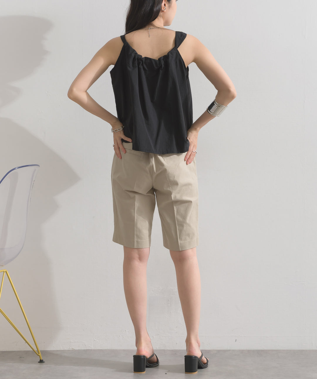 ストレッチ綿麻5分丈ショートパンツ