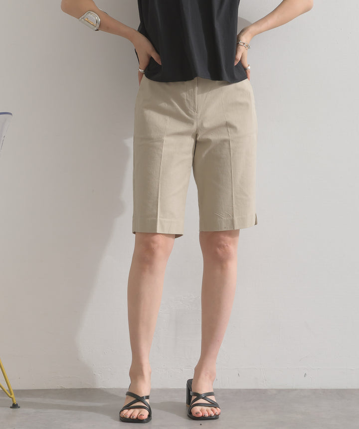 ストレッチ綿麻5分丈ショートパンツ