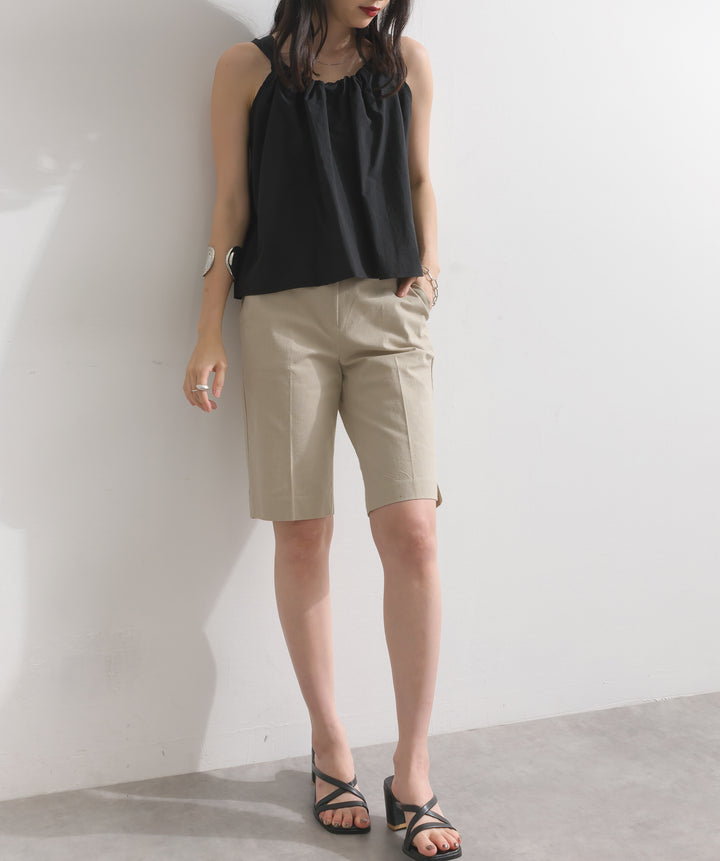 ストレッチ綿麻5分丈ショートパンツ