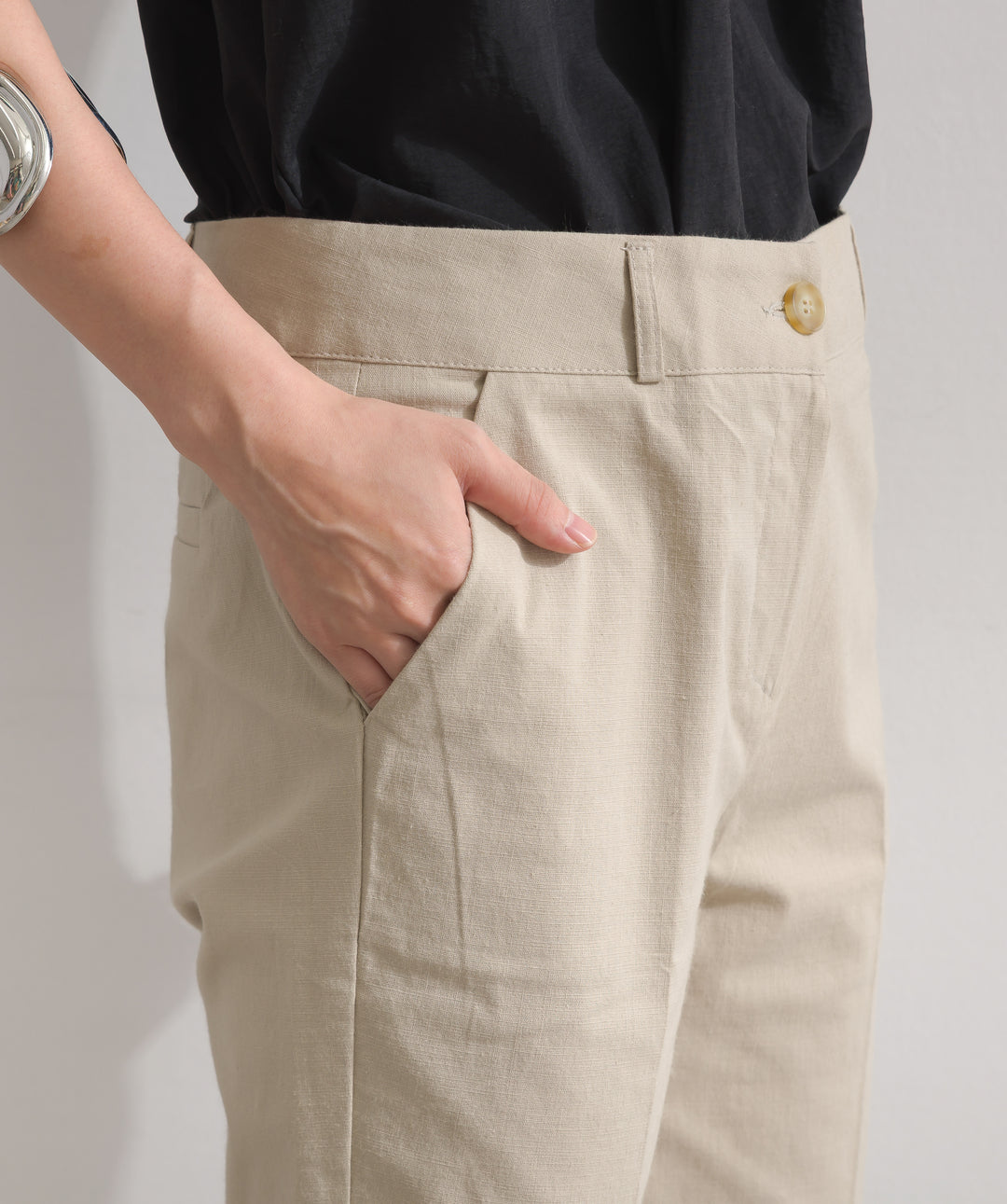ストレッチ綿麻5分丈ショートパンツ
