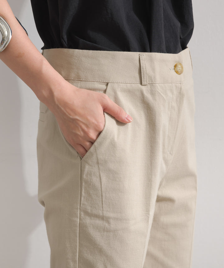 ストレッチ綿麻5分丈ショートパンツ