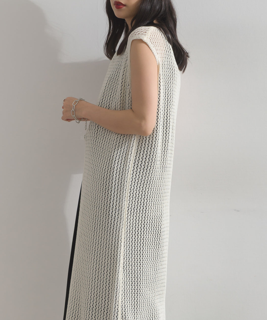 メッシュニットロングジレワンピース
