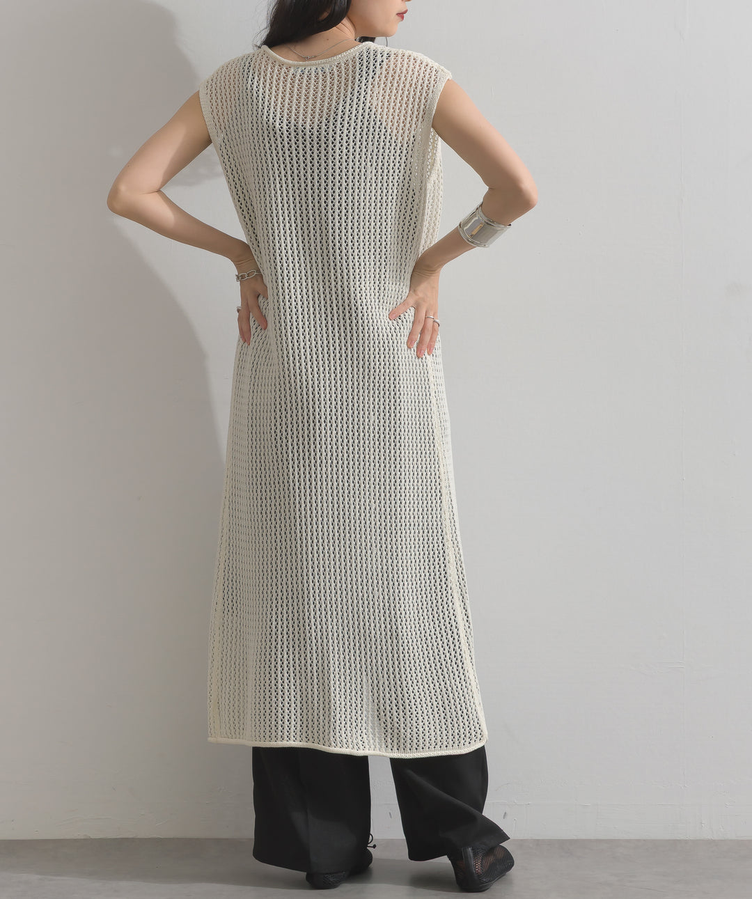 メッシュニットロングジレワンピース