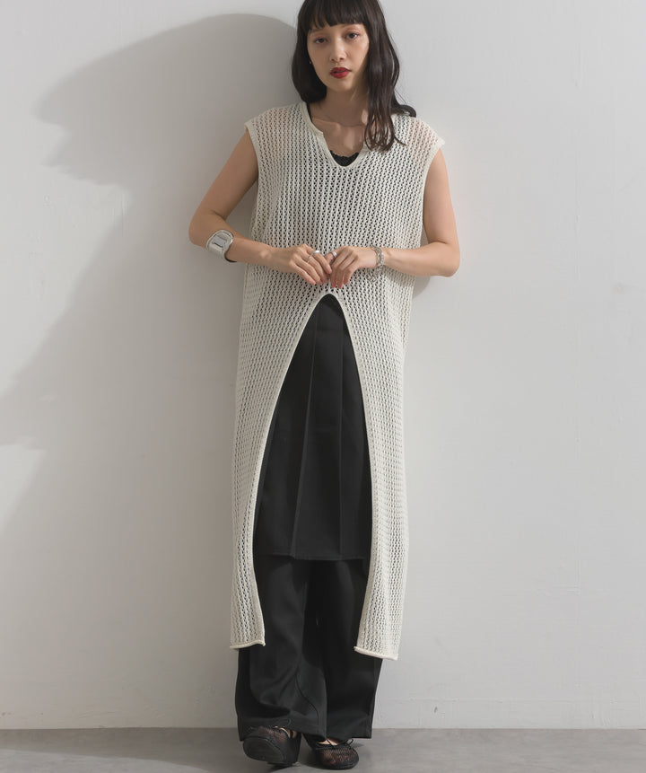 メッシュニットロングジレワンピース