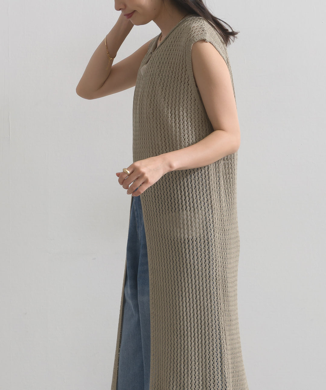 メッシュニットロングジレワンピース
