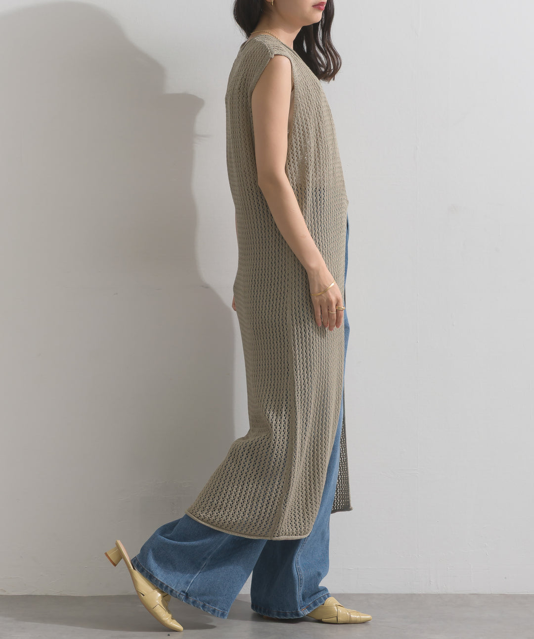 メッシュニットロングジレワンピース