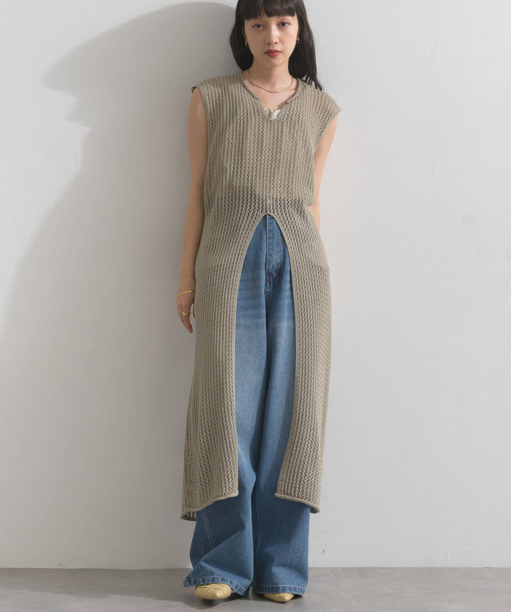 メッシュニットロングジレワンピース