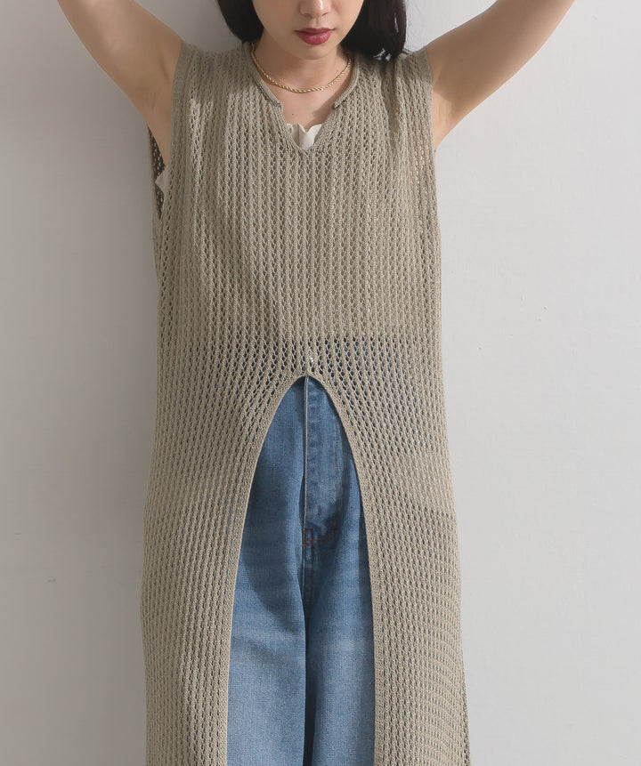 メッシュニットロングジレワンピース