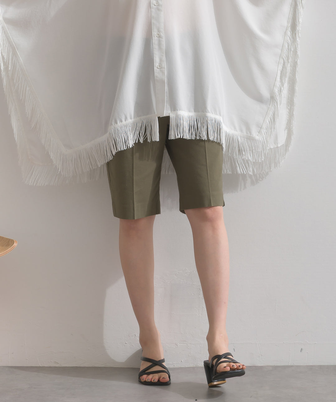 ストレッチ綿麻5分丈ショートパンツ