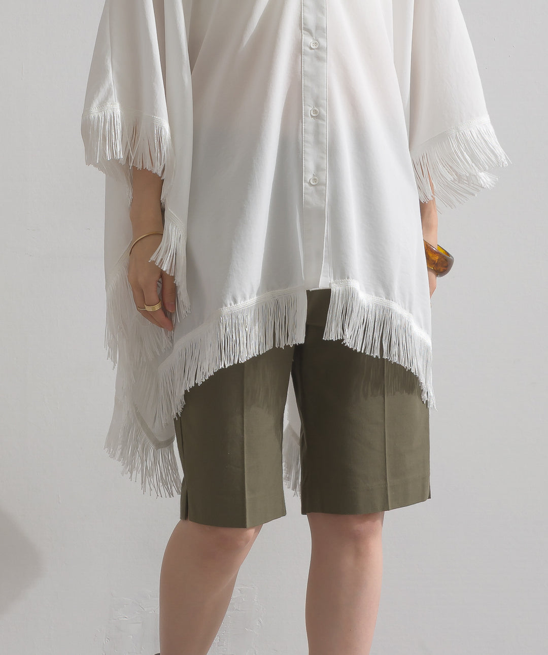 ストレッチ綿麻5分丈ショートパンツ