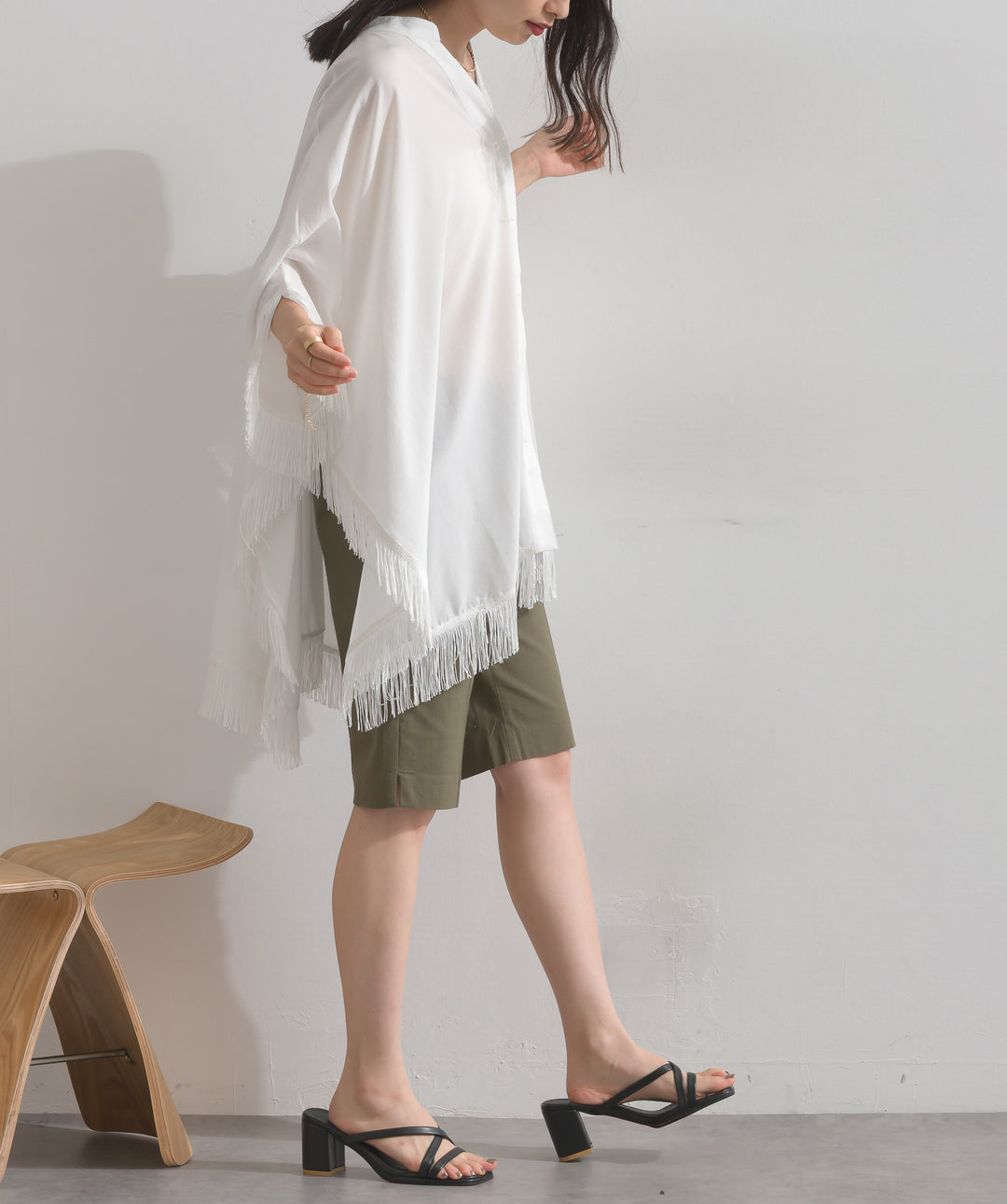 ストレッチ綿麻5分丈ショートパンツ