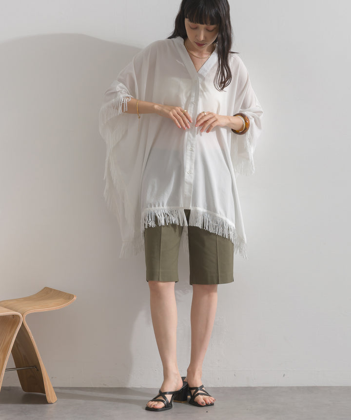 ストレッチ綿麻5分丈ショートパンツ