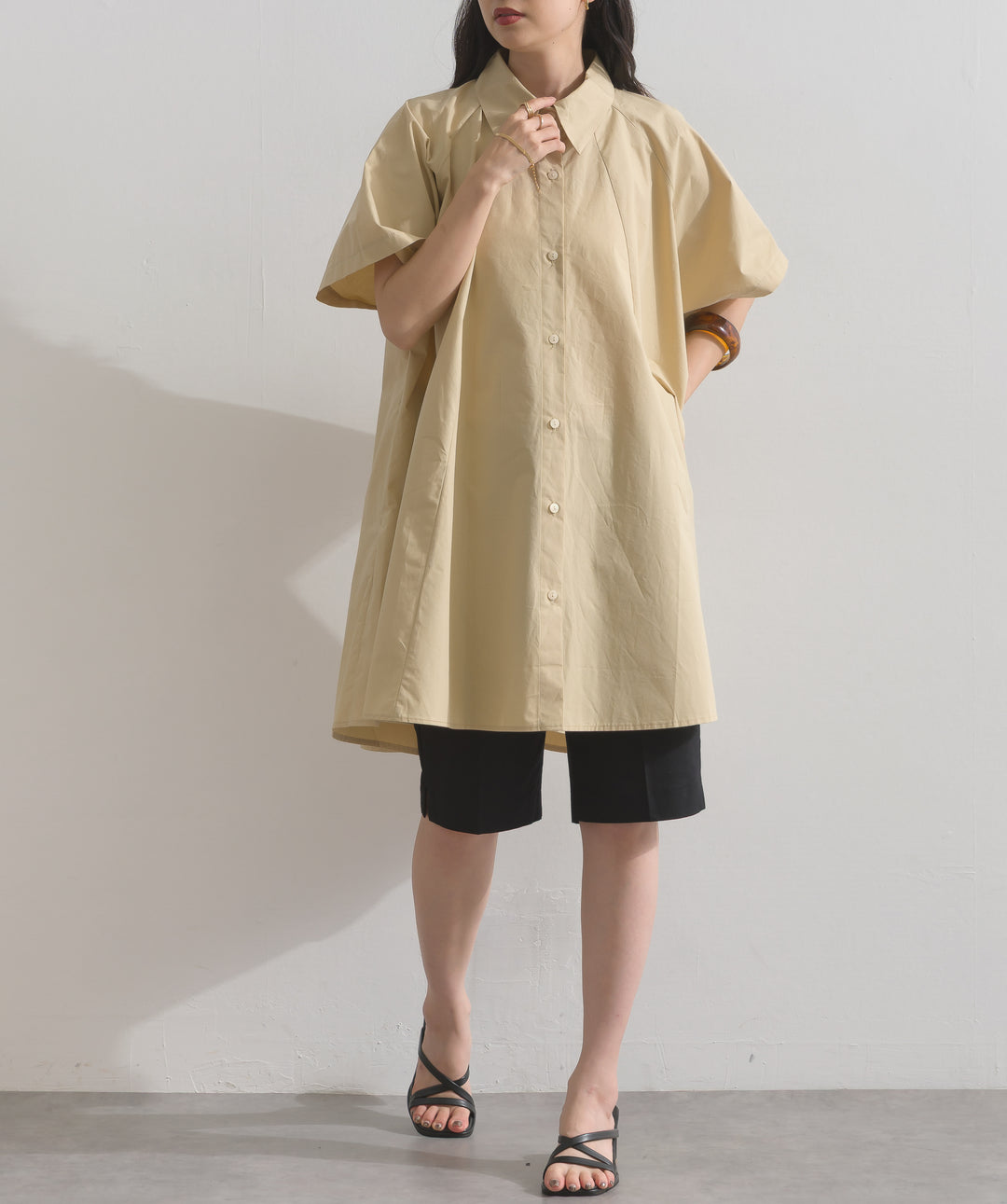 ストレッチ綿麻5分丈ショートパンツ