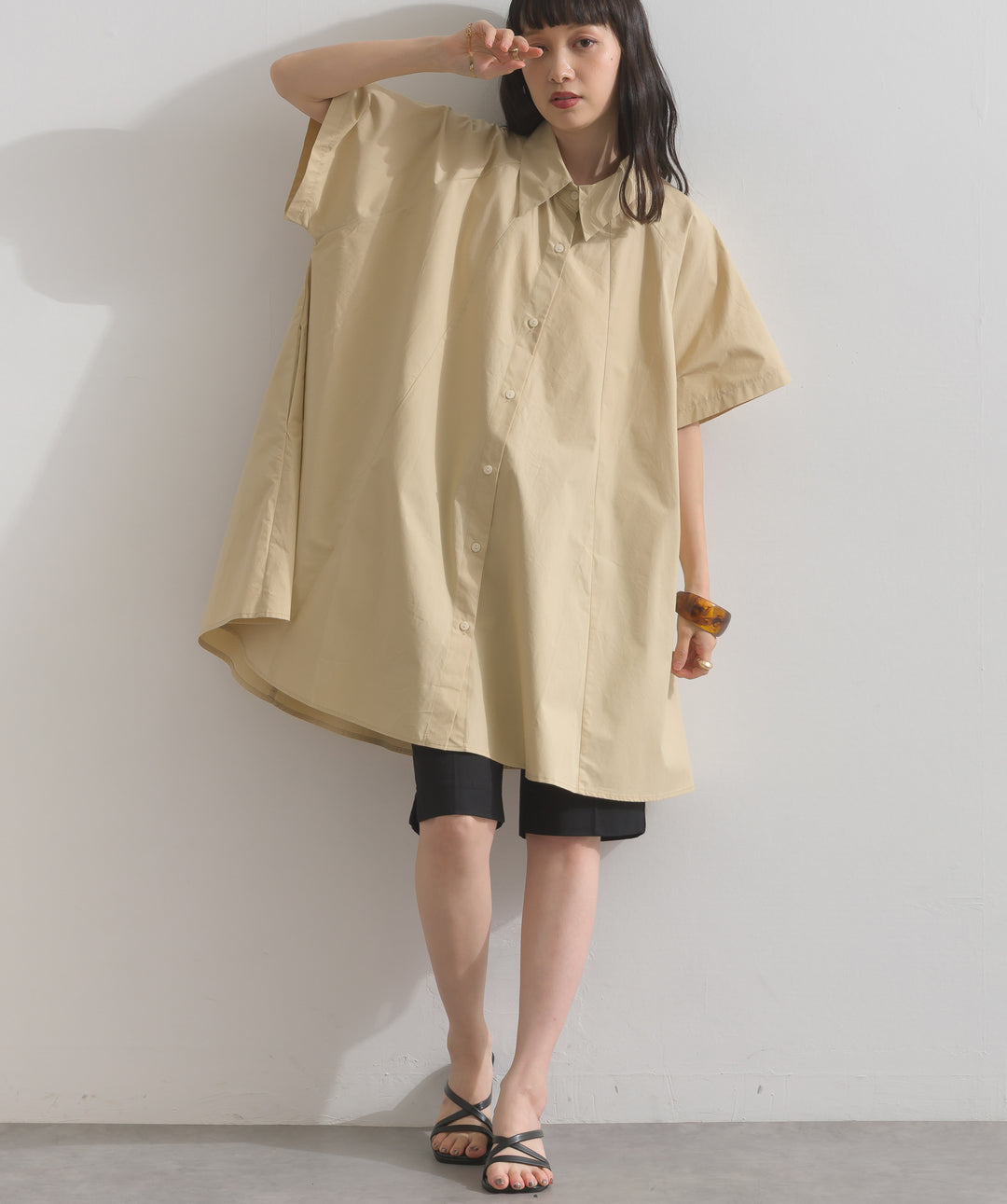 ストレッチ綿麻5分丈ショートパンツ
