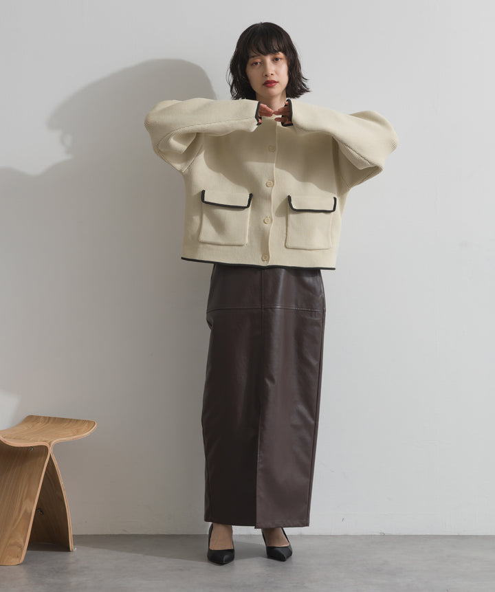 配色クルーネックカーディガン