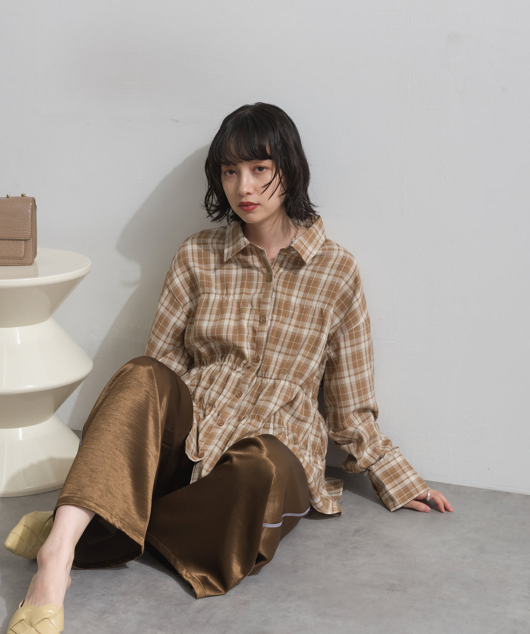 チェックウエストシャーリングシャツ