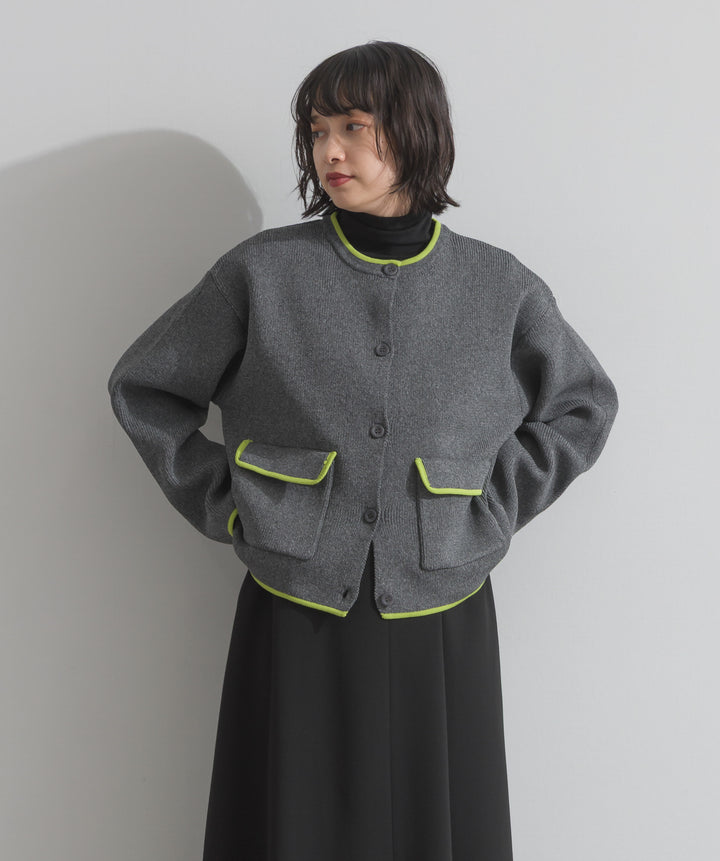 配色クルーネックカーディガン