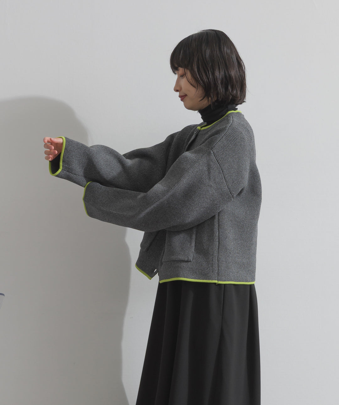 配色クルーネックカーディガン