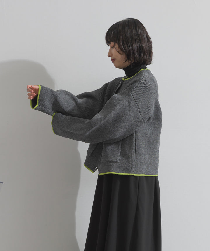 配色クルーネックカーディガン