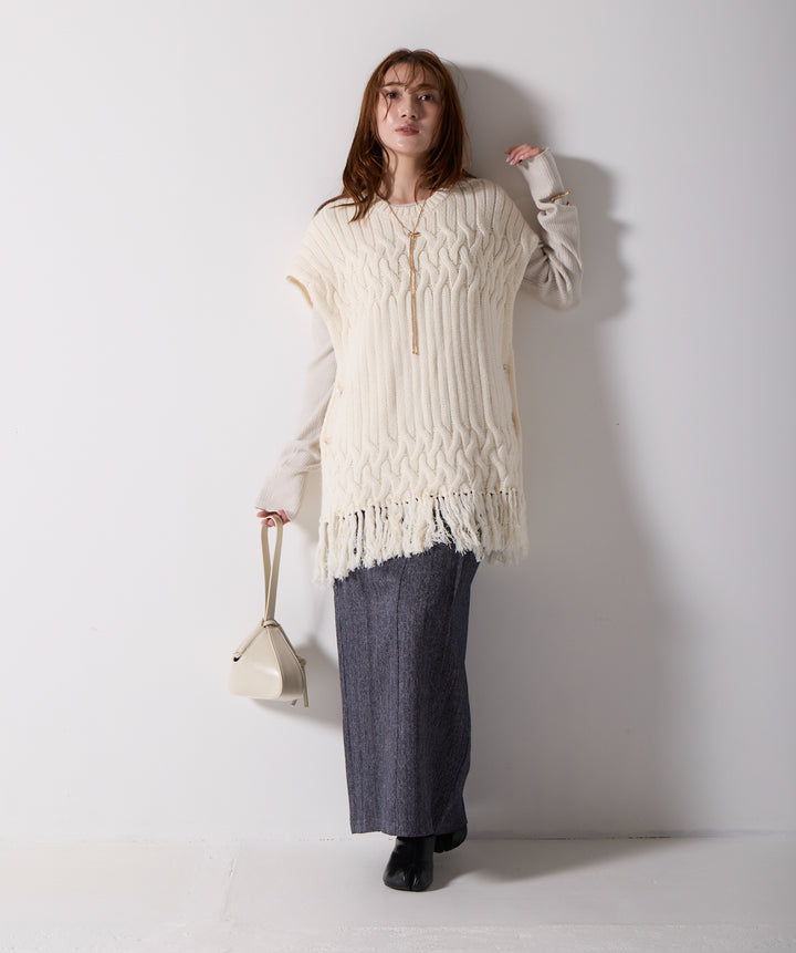 ケーブルニットフリンジベスト