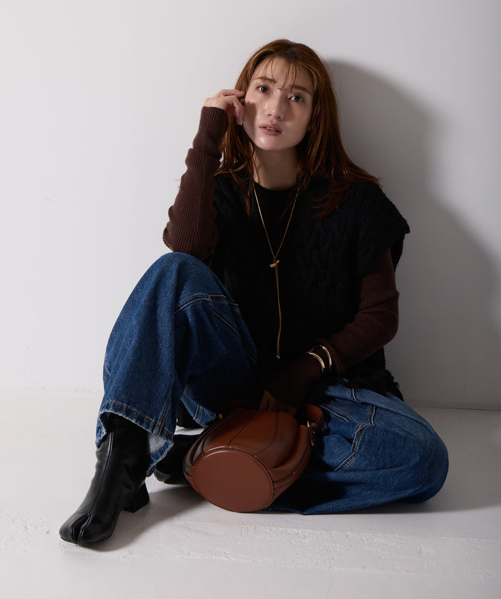 ケーブルニットフリンジベスト