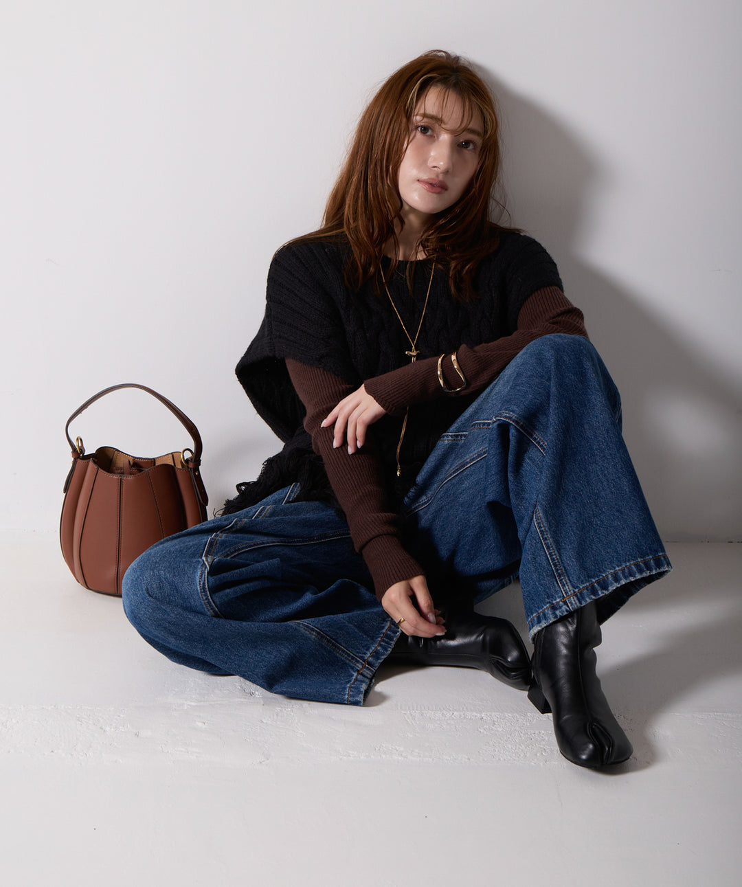 ケーブルニットフリンジベスト