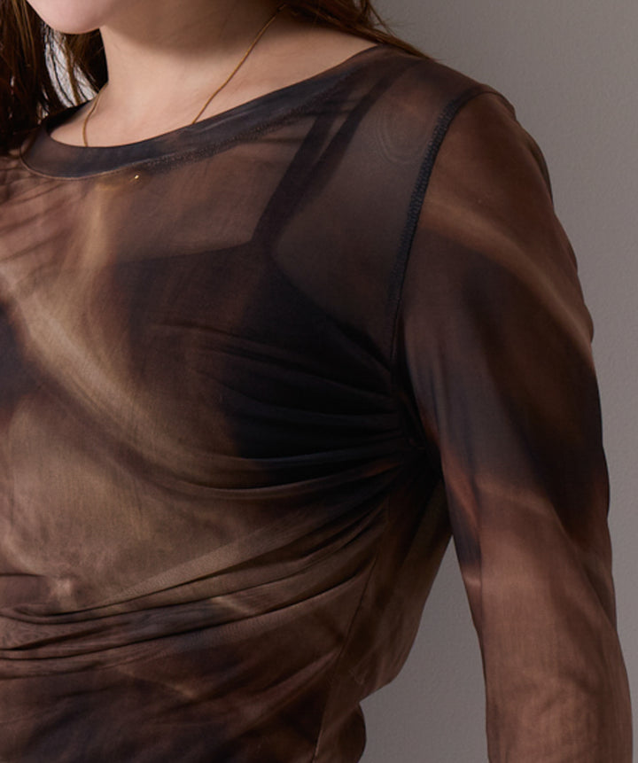 グラデーションシアーロングスリーブトップス