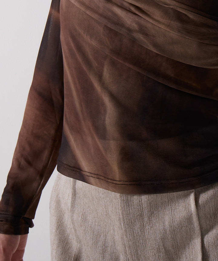 グラデーションシアーロングスリーブトップス