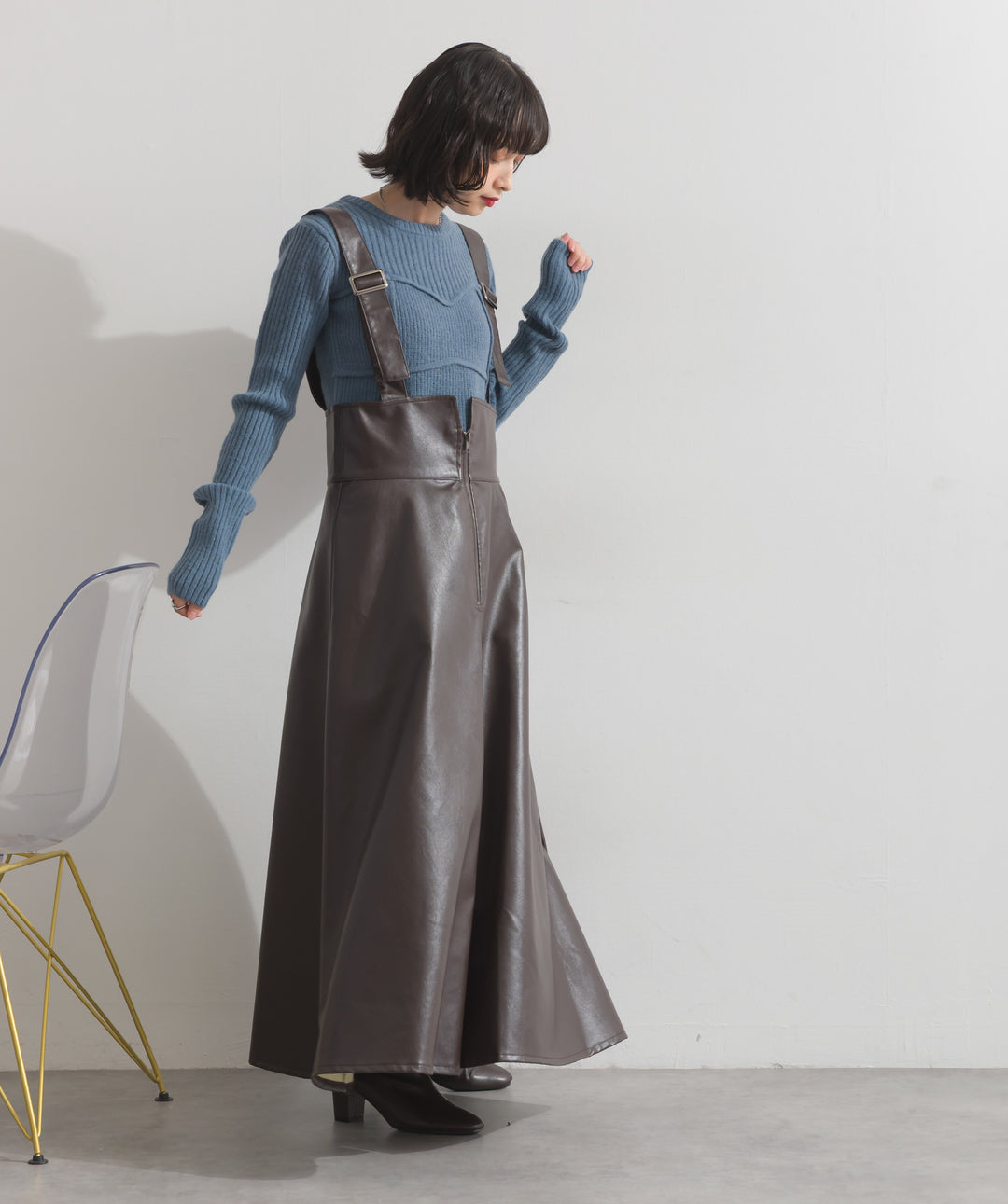 ビスチェデザインリブニットトップス