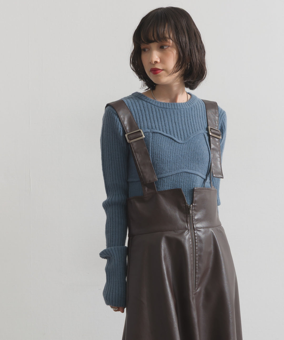 ビスチェデザインリブニットトップス