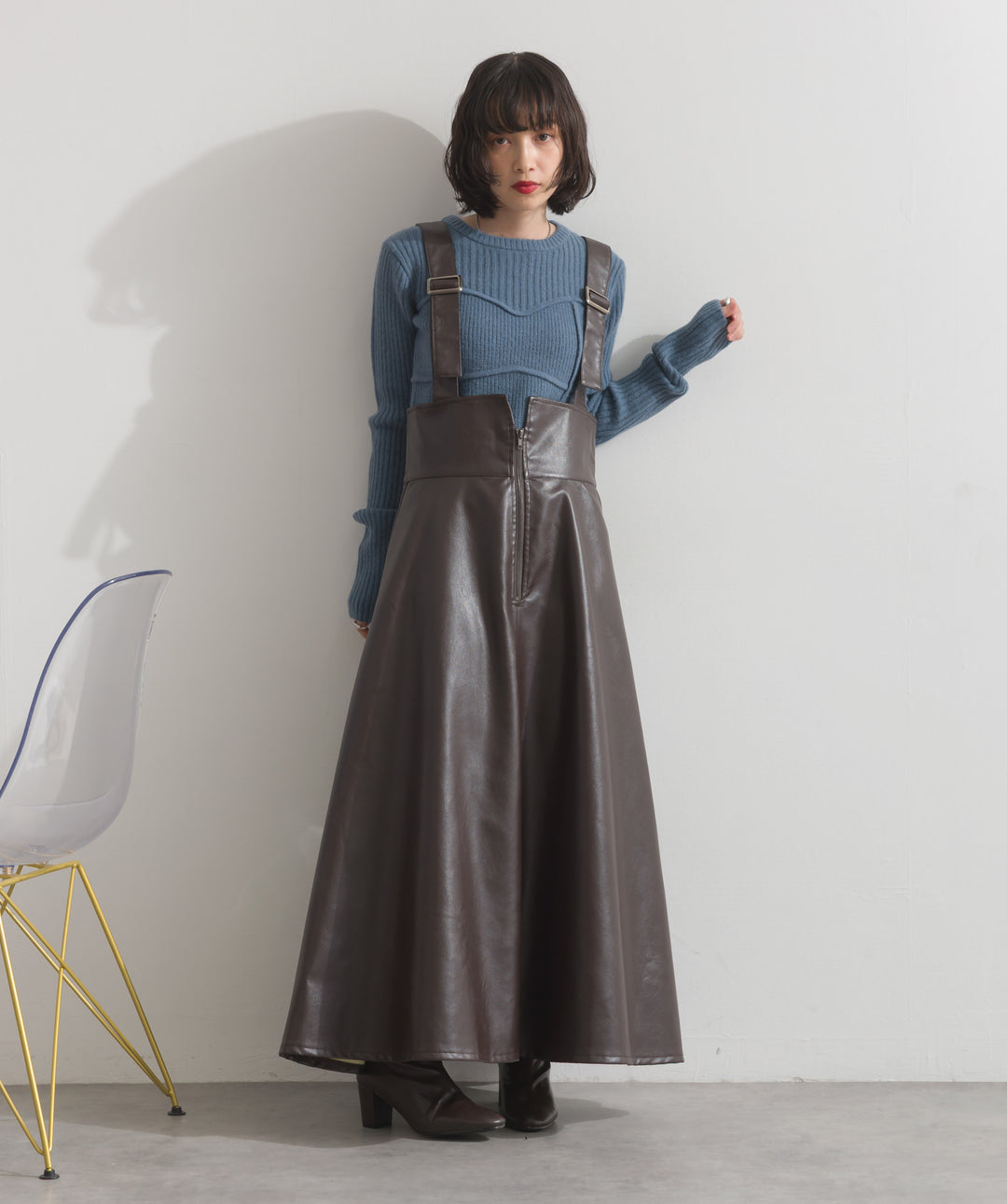 ビスチェデザインリブニットトップス