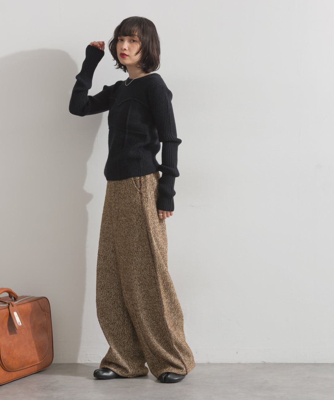 ビスチェデザインリブニットトップス