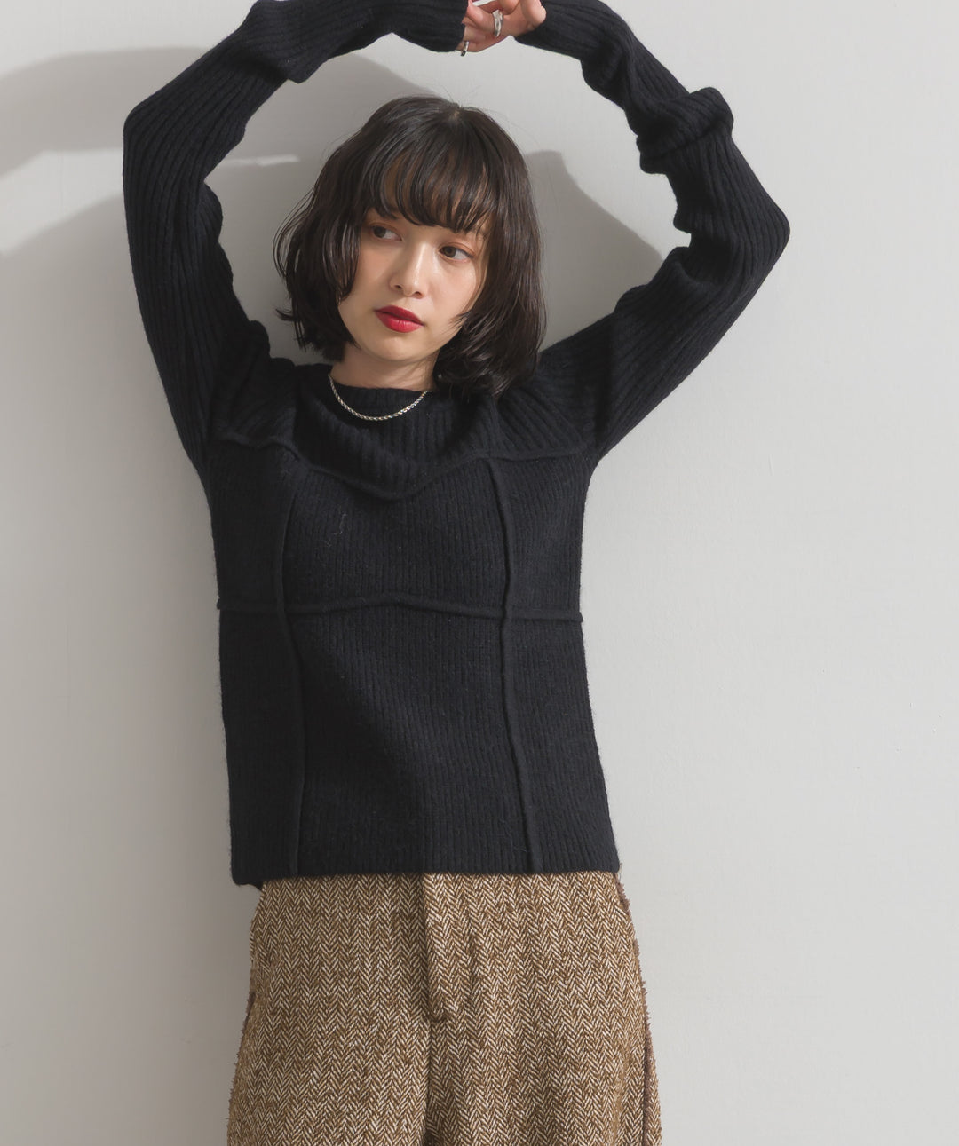 ビスチェデザインリブニットトップス