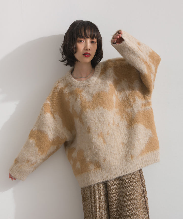 モヘアタッチタイダイ柄オーバーサイズニットプルオーバー