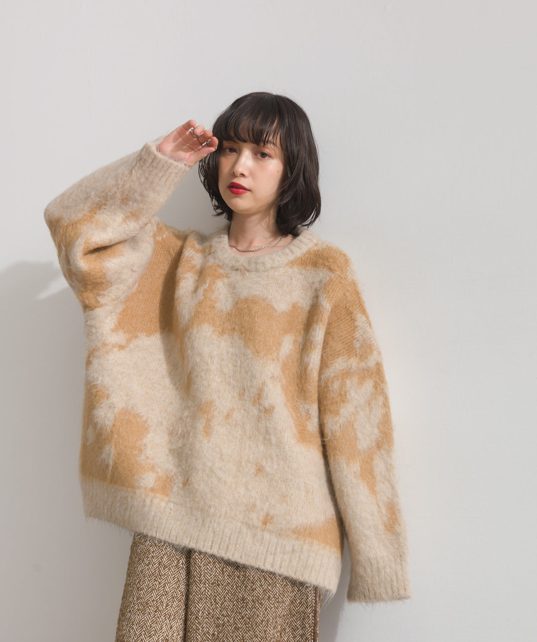 モヘアタッチタイダイ柄オーバーサイズニットプルオーバー