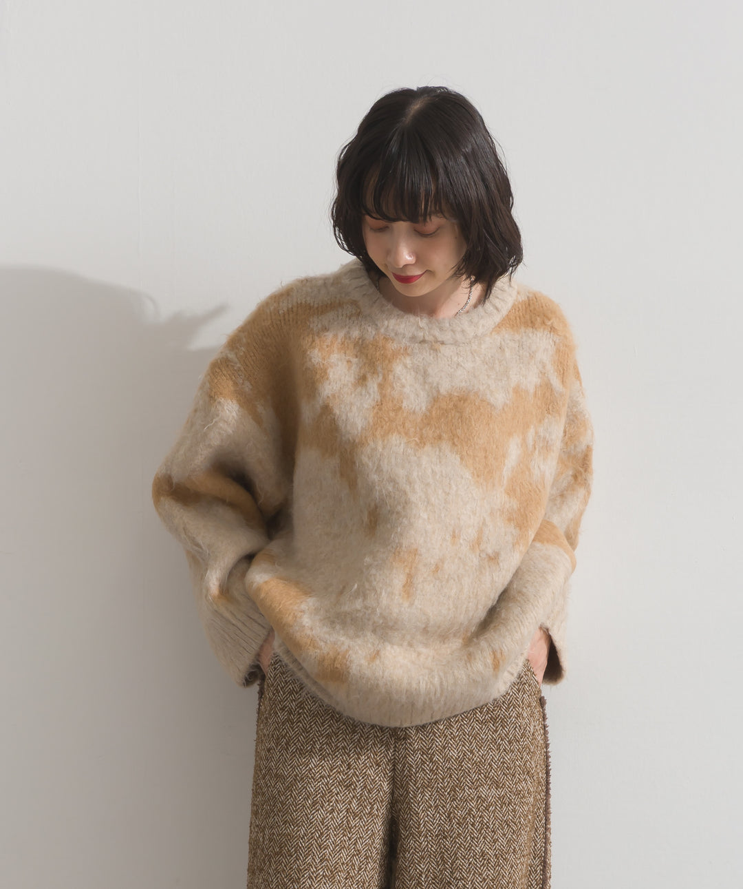 モヘアタッチタイダイ柄オーバーサイズニットプルオーバー
