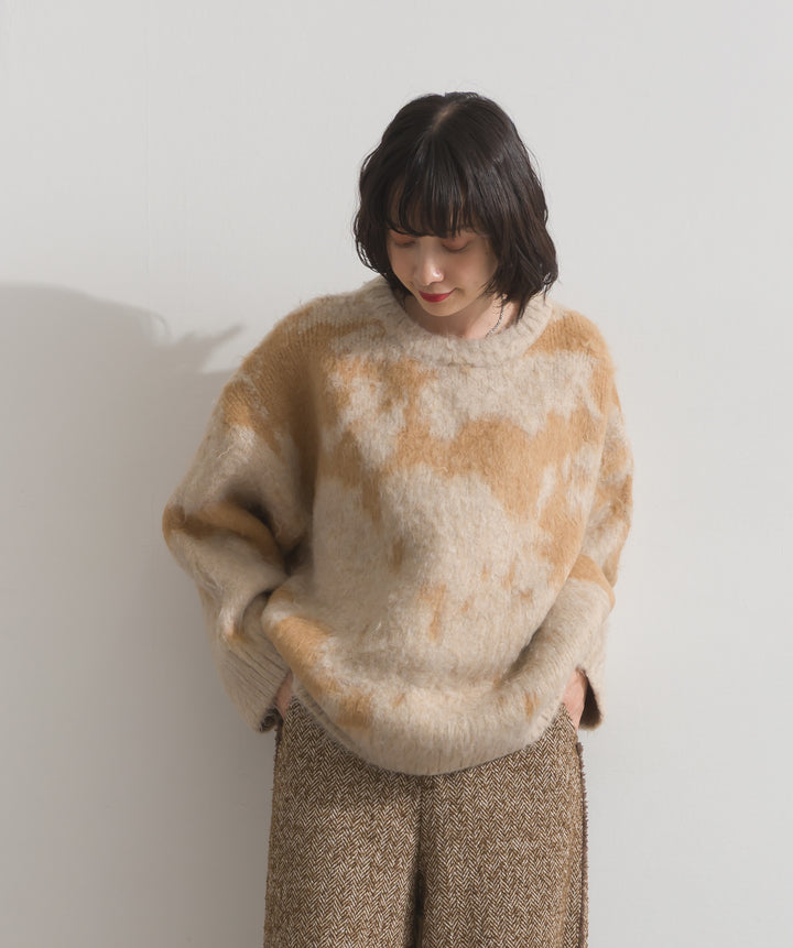 モヘアタッチタイダイ柄オーバーサイズニットプルオーバー