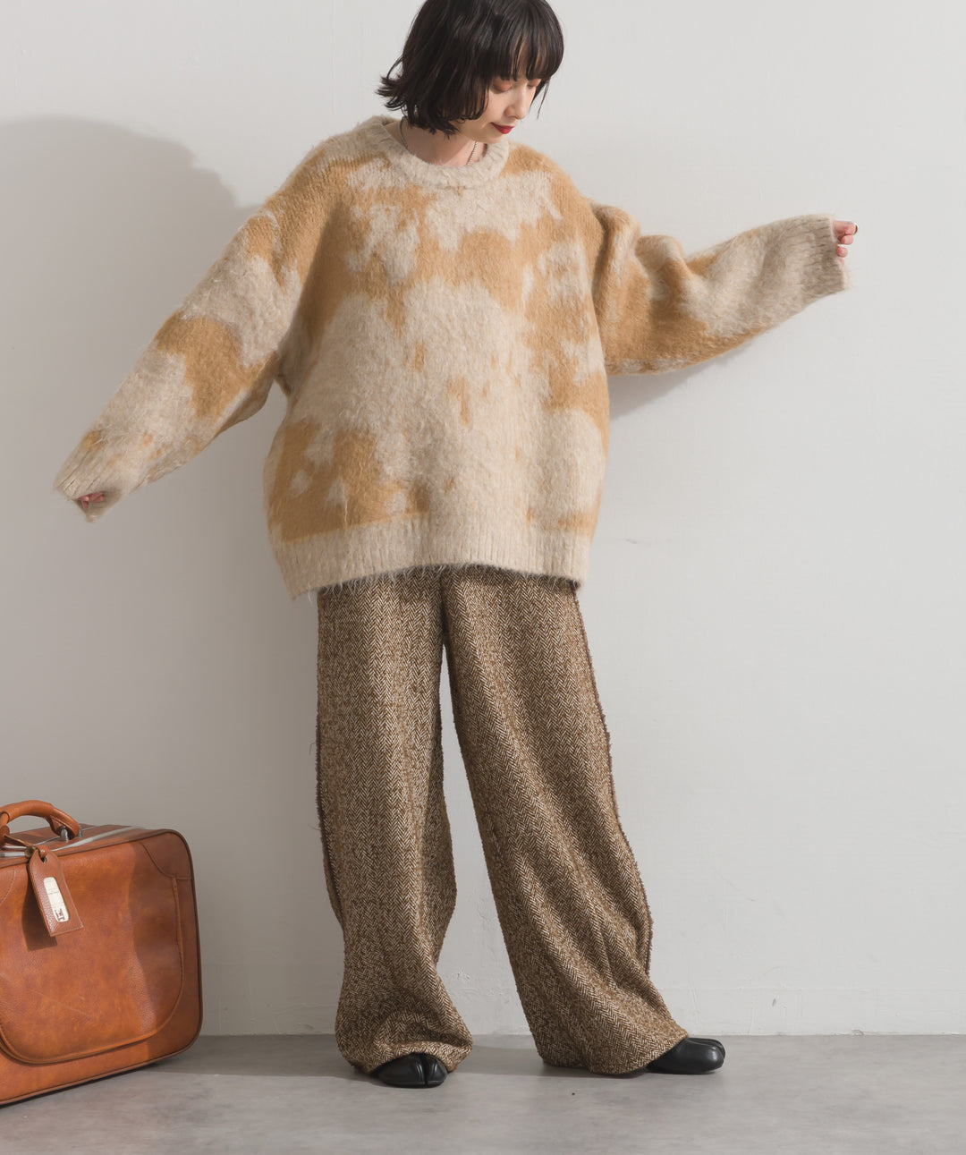 モヘアタッチタイダイ柄オーバーサイズニットプルオーバー