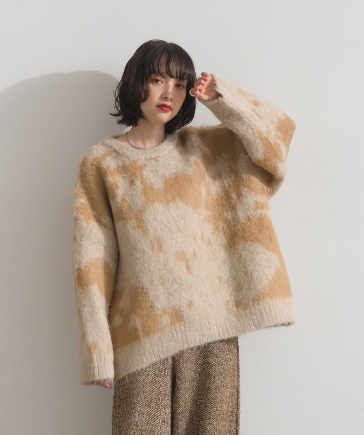 モヘアタッチタイダイ柄オーバーサイズニットプルオーバー