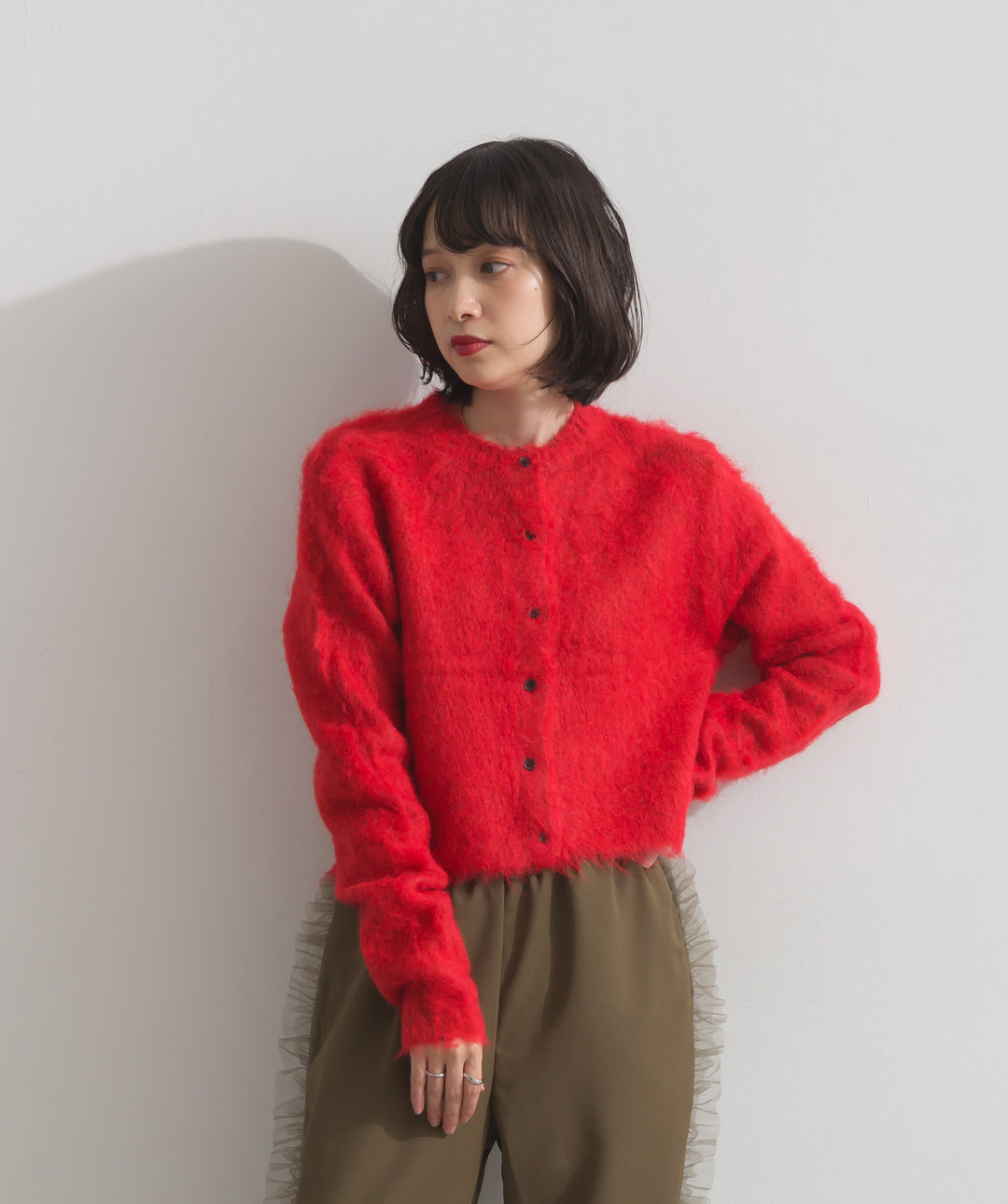 モヘアタッチニットクロップドカーディガン