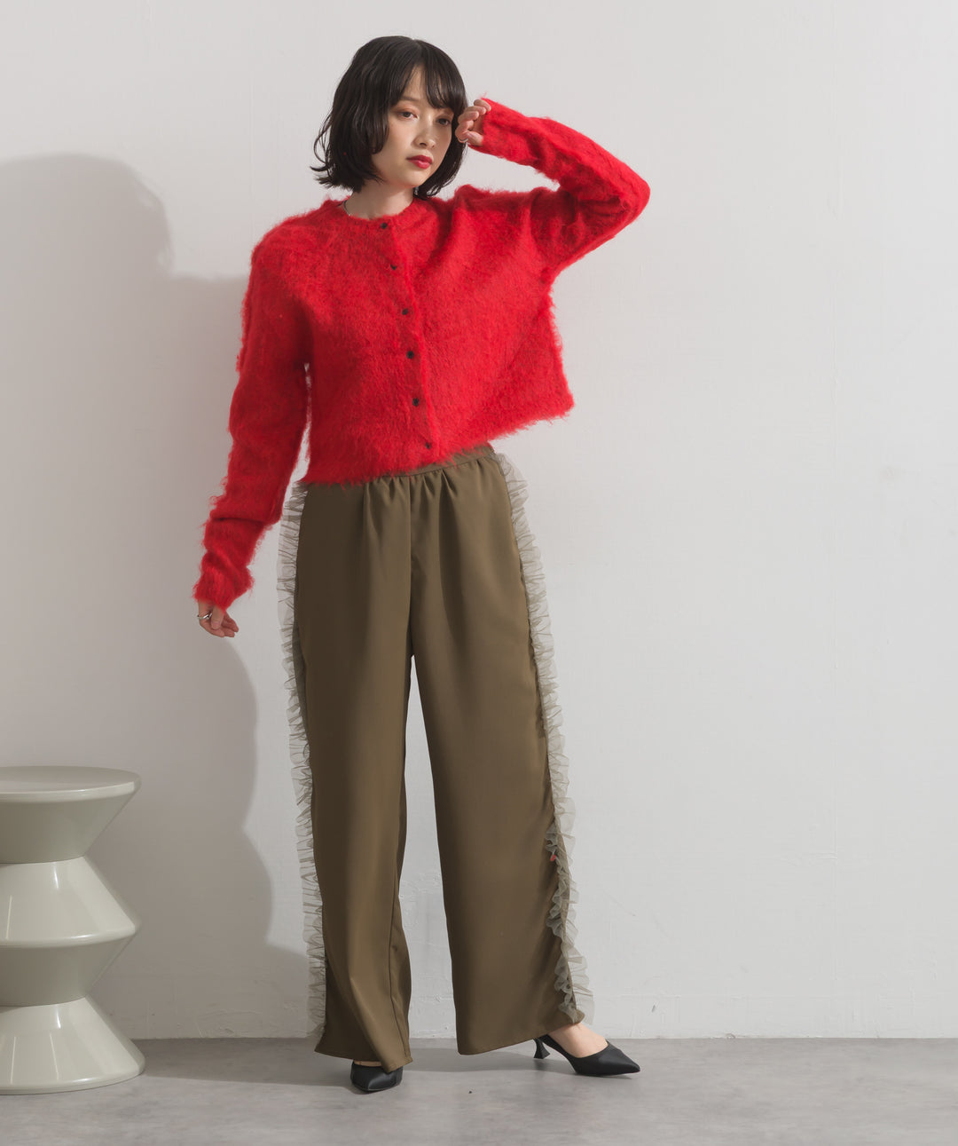 モヘアタッチニットクロップドカーディガン