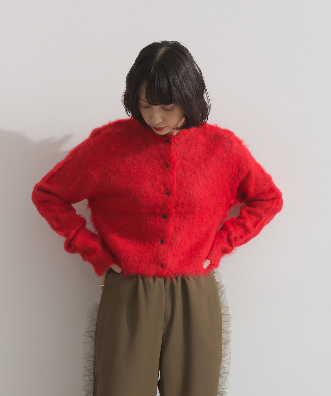 モヘアタッチニットクロップドカーディガン