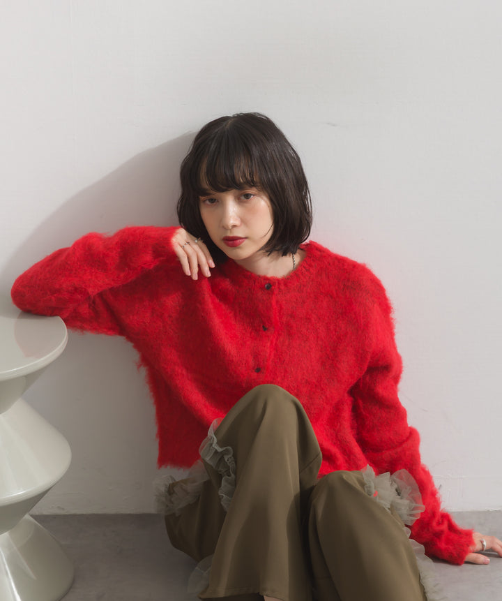 モヘアタッチニットクロップドカーディガン