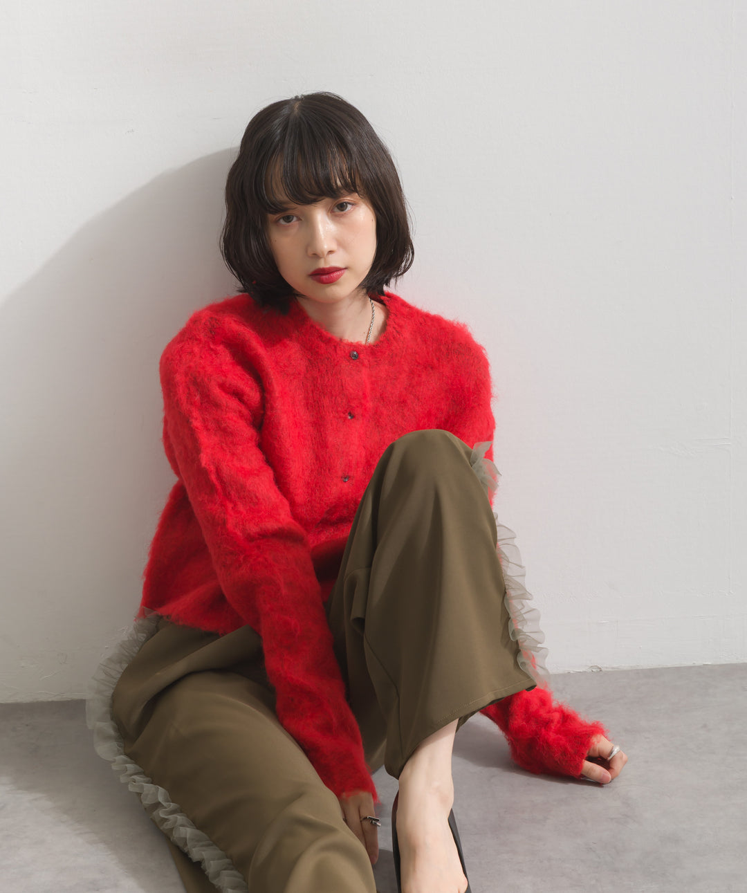 モヘアタッチニットクロップドカーディガン