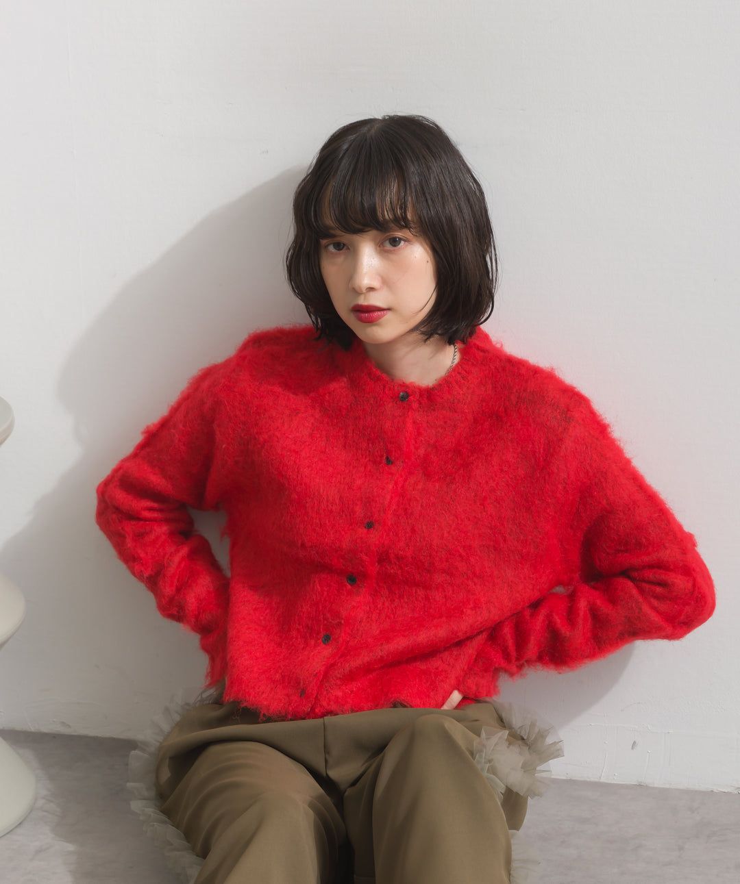 モヘアタッチニットクロップドカーディガン