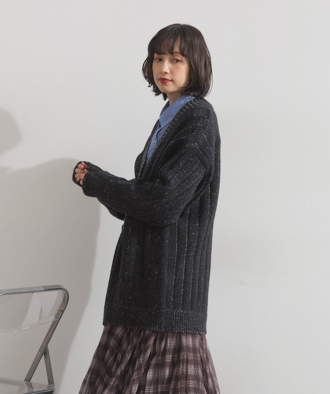 リブ編みルーズカーディガン