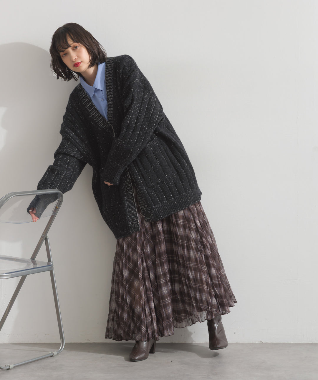 リブ編みルーズカーディガン
