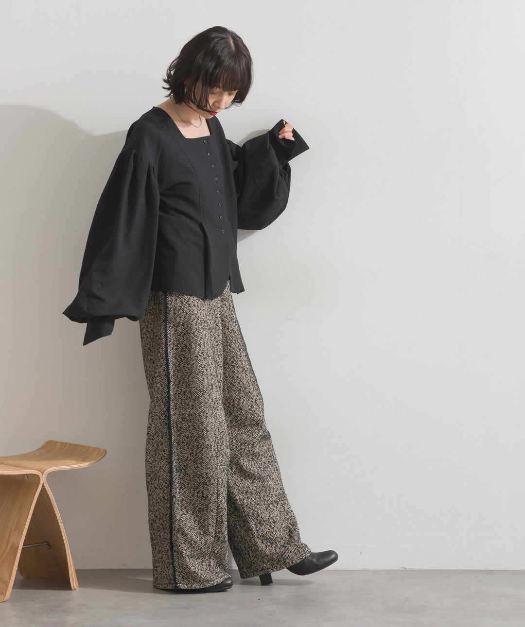 ツイードフリンジカーブパンツ