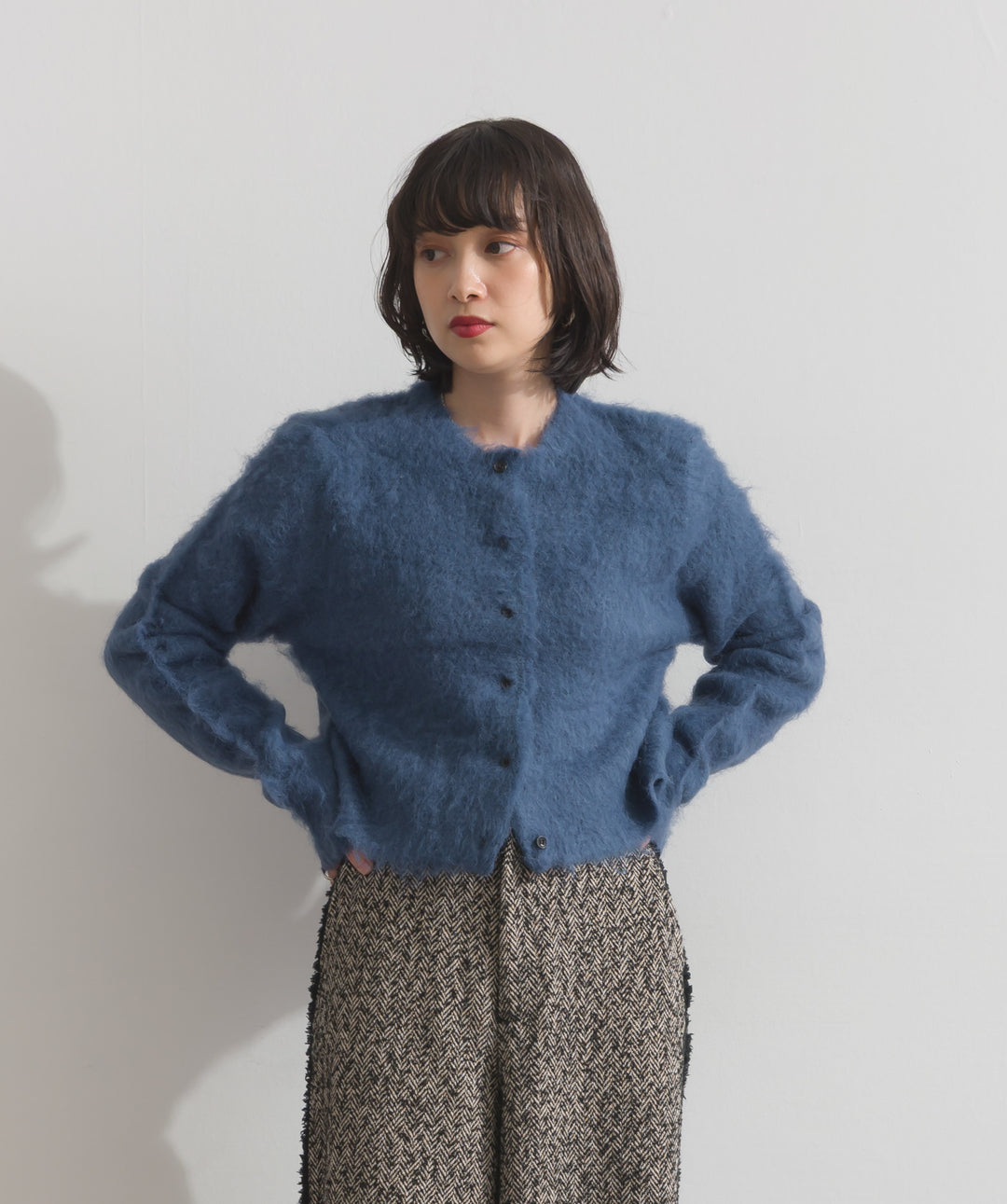 モヘアタッチニットクロップドカーディガン