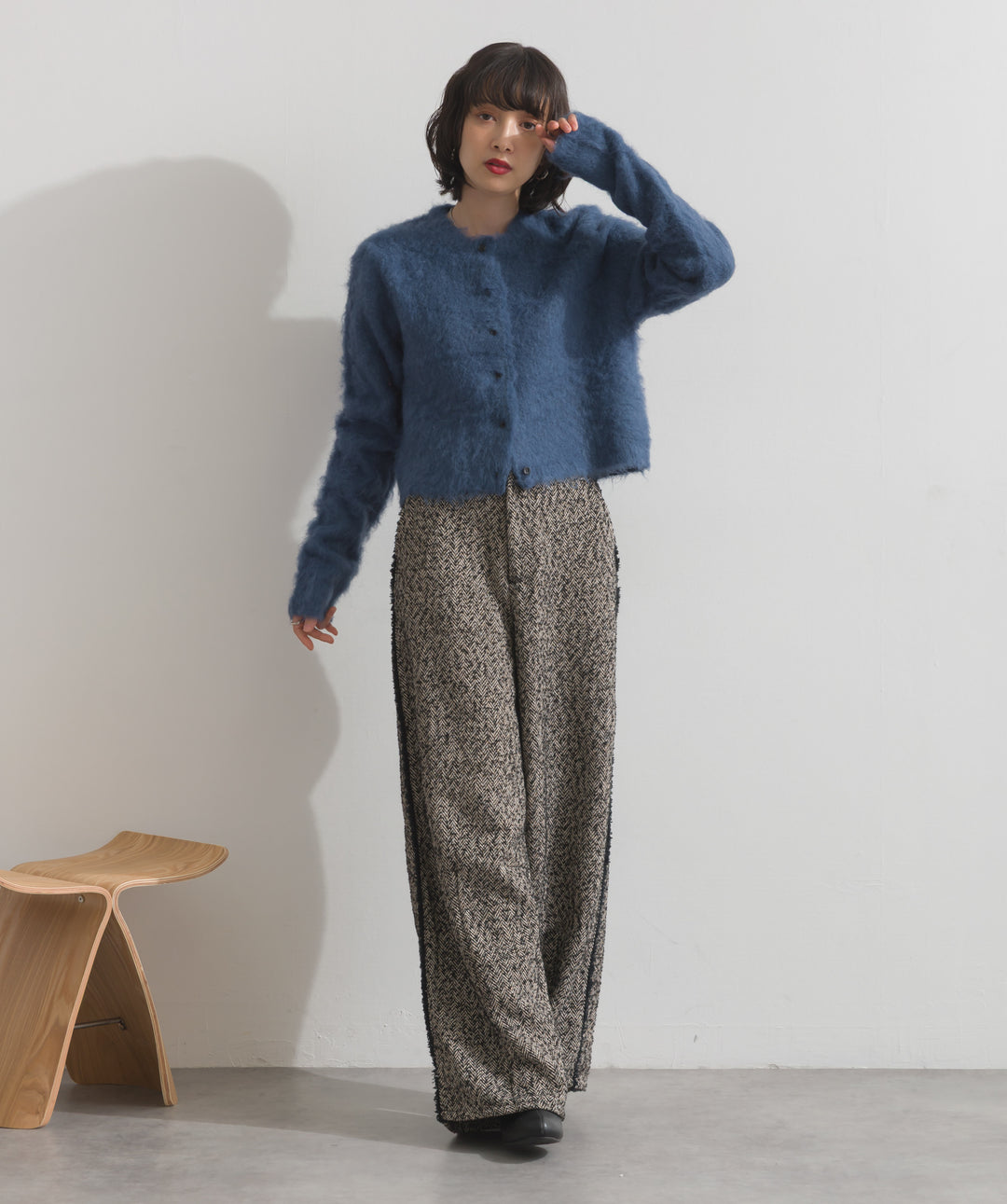 モヘアタッチニットクロップドカーディガン